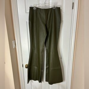 Elena Velez “Acid Rock” Olive Green Flared Vegan Leather Pants